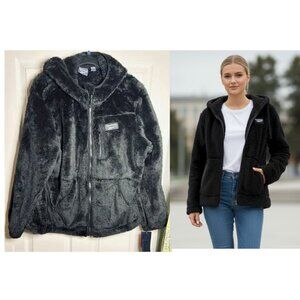 Reebok Women’s Plush Faux Fur Zip-Up Hooded Jacket Black Size 2X New NWT
